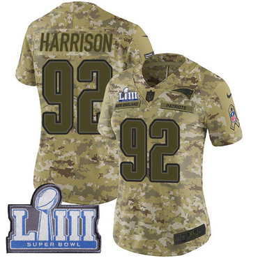 #92 Limited James Harrison Camo Nike NFL Women's Jersey New England Patriots 2018 Salute to Service Super Bowl LIII Bound