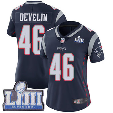 #46 Limited James Develin Navy Blue Nike NFL Home Women's Jersey New England Patriots Vapor Untouchable Super Bowl LIII Bound