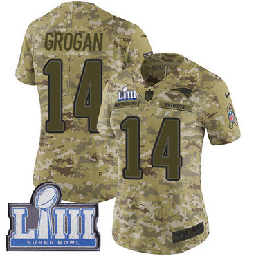 #14 Limited Steve Grogan Camo Nike NFL Women's Jersey New England Patriots 2018 Salute to Service Super Bowl LIII Bound