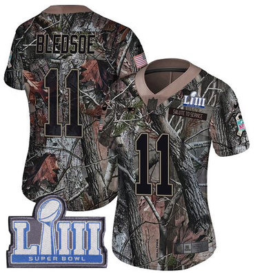 #11 Limited Drew Bledsoe Camo Nike NFL Women's Jersey New England Patriots Rush Realtree Super Bowl LIII Bound