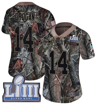 #14 Limited Steve Grogan Camo Nike NFL Women's Jersey New England Patriots Rush Realtree Super Bowl LIII Bound