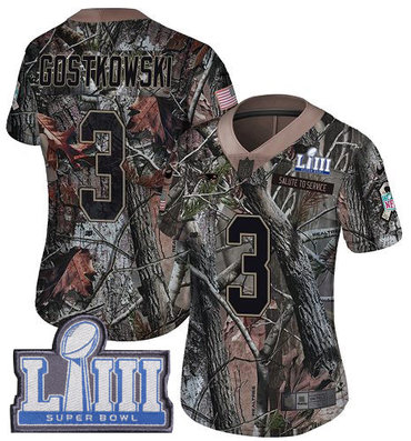 #3 Limited Stephen Gostkowski Camo Nike NFL Women's Jersey New England Patriots Rush Realtree Super Bowl LIII Bound