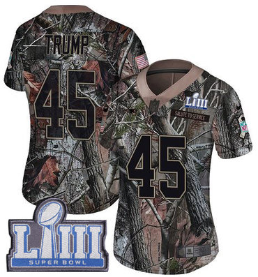 #45 Limited Donald Trump Camo Nike NFL Women's Jersey New England Patriots Rush Realtree Super Bowl LIII Bound