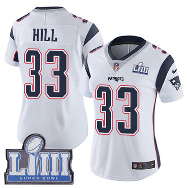 #33 Limited Jeremy Hill White Nike NFL Road Women's Jersey New England Patriots Vapor Untouchable Super Bowl LIII Bound