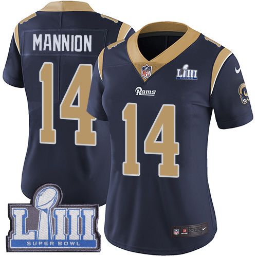 Women's Los Angeles Rams #14 Sean Mannion Navy Blue Nike NFL Home Vapor Untouchable Super Bowl LIII Bound Limited Jersey