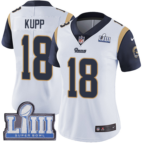 #18 Limited Cooper Kupp White Nike NFL Road Women's Jersey Los Angeles Rams Vapor Untouchable Super Bowl LIII Bound