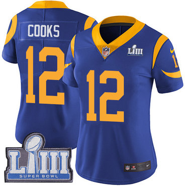 #12 Limited Brandin Cooks Royal Blue Nike NFL Alternate Women's Jersey Los Angeles Rams Vapor Untouchable Super Bowl LIII Bound