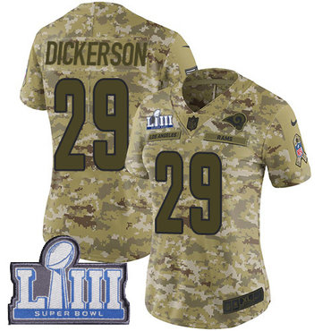 #29 Limited Eric Dickerson Camo Nike NFL Women's Jersey Los Angeles Rams 2018 Salute to Service Super Bowl LIII Bound