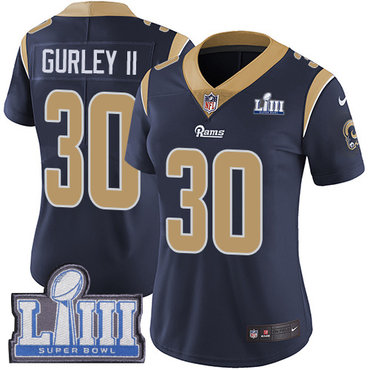 #30 Limited Todd Gurley Navy Blue Nike NFL Home Women's Jersey Los Angeles Rams Vapor Untouchable Super Bowl LIII Bound