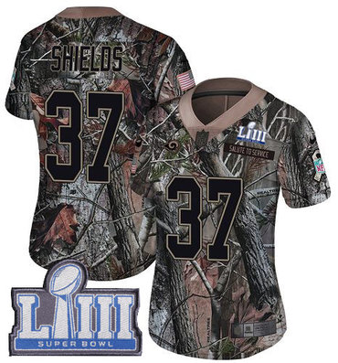 #37 Limited Sam Shields Camo Nike NFL Women's Jersey Los Angeles Rams Rush Realtree Super Bowl LIII Bound