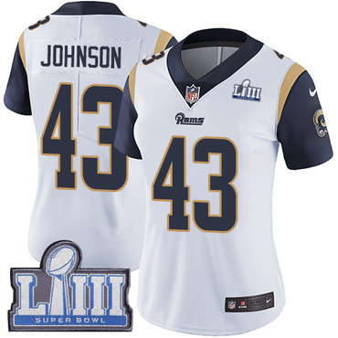 #43 Limited John Johnson White Nike NFL Road Women's Jersey Los Angeles Rams Vapor Untouchable Super Bowl LIII Bound