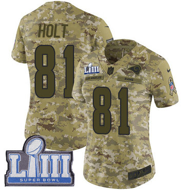 #81 Limited Torry Holt Camo Nike NFL Women's Jersey Los Angeles Rams 2018 Salute to Service Super Bowl LIII Bound