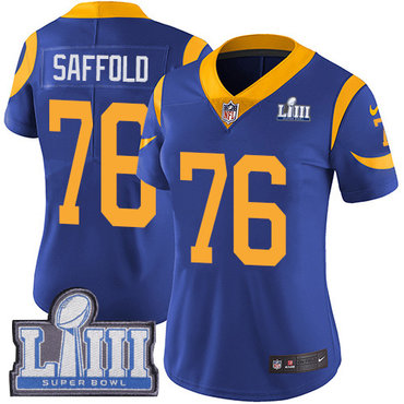 #76 Limited Rodger Saffold Royal Blue Nike NFL Alternate Women's Jersey Los Angeles Rams Vapor Untouchable Super Bowl LIII Bound