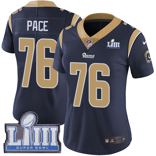 #76 Limited Orlando Pace Navy Blue Nike NFL Home Women's Jersey Los Angeles Rams Vapor Untouchable Super Bowl LIII Bound