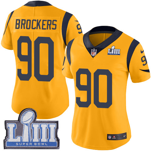 #90 Limited Michael Brockers Gold Nike NFL Women's Jersey Los Angeles Rams Rush Vapor Untouchable Super Bowl LIII Bound