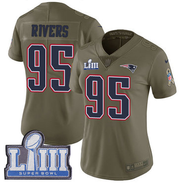 #95 Limited Derek Rivers Olive Nike NFL Women's JerseyNew England Patriots 2017 Salute to Service Super Bowl LIII Bound