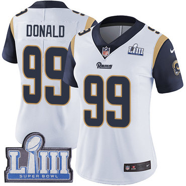 #99 Limited Aaron Donald White Nike NFL Road Women's Jersey Los Angeles Rams Vapor Untouchable Super Bowl LIII Bound