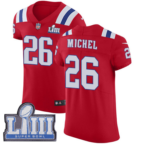 #26 Elite Sony Michel Red Nike NFL Alternate Men's Jersey New England Patriots Vapor Untouchable Super Bowl LIII Bound