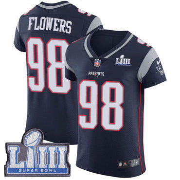 #98 Elite Trey Flowers Navy Blue Nike NFL Home Men's Jersey New England Patriots Vapor Untouchable Super Bowl LIII Bound