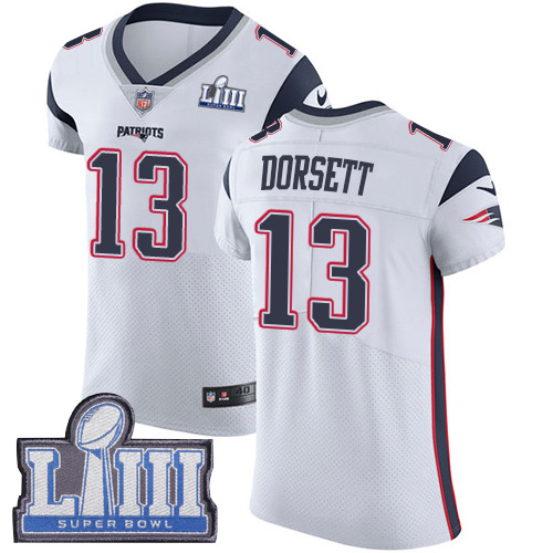 Men's New England Patriots #13 Phillip Dorsett White Nike NFL Road Vapor Untouchable Super Bowl LIII Bound Elite Jersey