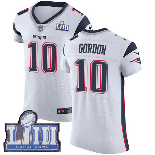 #10 Elite Josh Gordon White Nike NFL Road Men's Jersey New England Patriots Vapor Untouchable Super Bowl LIII Bound