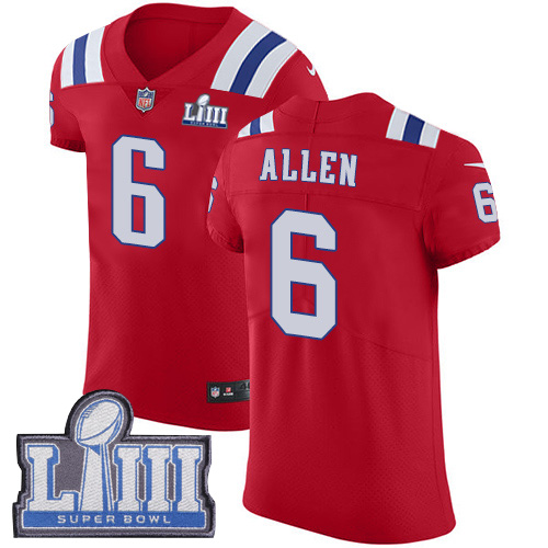 #6 Elite Ryan Allen Red Nike NFL Alternate Men's Jersey New England Patriots Vapor Untouchable Super Bowl LIII Bound