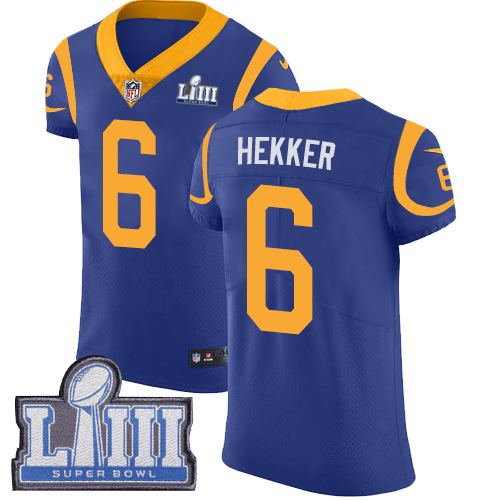 Men's Los Angeles Rams #6 Johnny Hekker Royal Blue Nike NFL Alternate Vapor Untouchable Super Bowl LIII Bound Elite Jersey