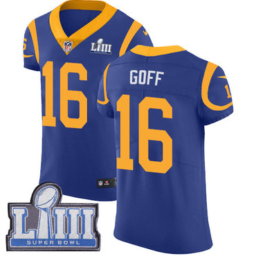 #16 Elite Jared Goff Royal Blue Nike NFL Alternate Men's Jersey Los Angeles Rams Vapor Untouchable Super Bowl LIII Bound