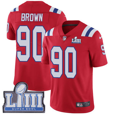 #90 Limited Malcom Brown Red Nike NFL Alternate Men's Jersey New England Patriots Vapor Untouchable Super Bowl LIII Bound