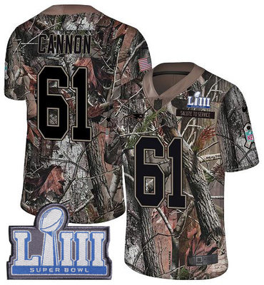 #61 Limited Marcus Cannon Camo Nike NFL Men's Jersey New England Patriots Rush Realtree Super Bowl LIII Bound