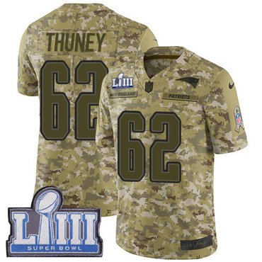 #62 Limited Joe Thuney Camo Nike NFL Men's Jersey New England Patriots 2018 Salute to Service Super Bowl LIII Bound