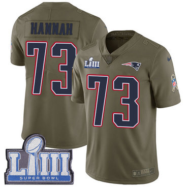 #73 Limited John Hannah Olive Nike NFL Men's Jersey New England Patriots 2017 Salute to Service Super Bowl LIII Bound