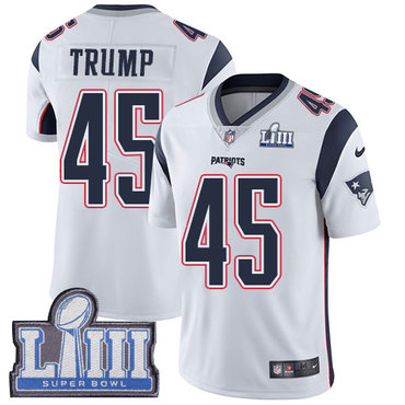 #45 Limited Donald Trump White Nike NFL Road Men's Jersey New England Patriots Vapor Untouchable Super Bowl LIII Bound