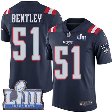 #51 Limited Ja'Whaun Bentley Navy Blue Nike NFL Men's Jersey New England Patriots Rush Vapor Untouchable Super Bowl LIII Bound