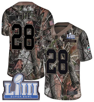 #28 Limited James White Camo Nike NFL Men's Jersey New England Patriots Rush Realtree Super Bowl LIII Bound