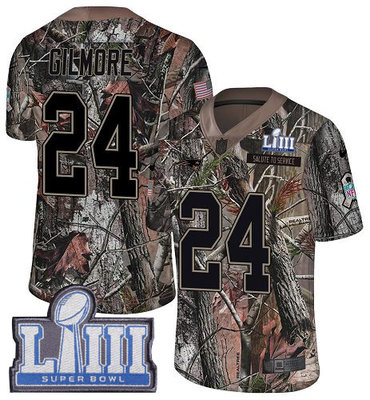 #24 Limited Stephon Gilmore Camo Nike NFL Men's Jersey New England Patriots Rush Realtree Super Bowl LIII Bound