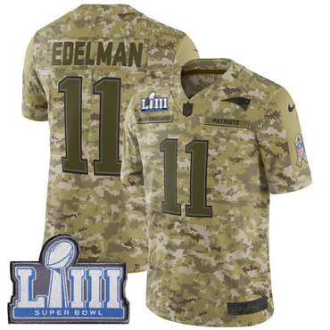 Men's New England Patriots #11 Julian Edelman Camo Nike NFL 2018 Salute to Service Super Bowl LIII Bound Limited Jersey