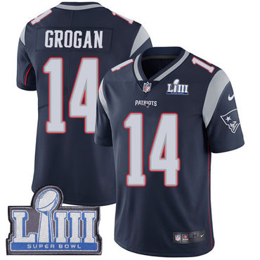 Men's New England Patriots #14 Steve Grogan Navy Blue Nike NFL Home Vapor Untouchable Super Bowl LIII Bound Limited Jersey