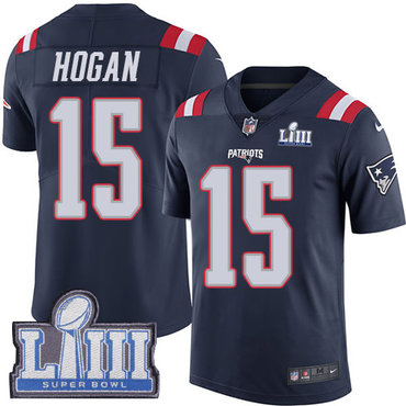 Men's New England Patriots #15 Chris Hogan Navy Blue Nike NFL Rush Vapor Untouchable Super Bowl LIII Bound Limited Jersey