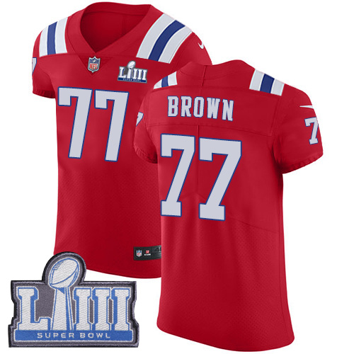 #77 Elite Trent Brown Red Nike NFL Alternate Men's Jersey New England Patriots Vapor Untouchable Super Bowl LIII Bound