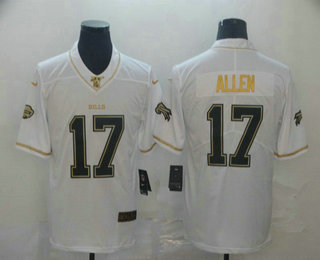 Men's Buffalo Bills #17 Josh Allen White 100th Season Golden Edition Jersey