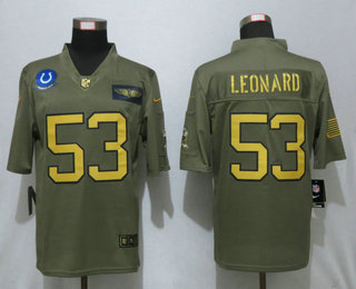 Men's Indianapolis Colts #53 Darius Leonard Olive Gold 2019 Salute To Service Stitched NFL Nike Limited Jersey