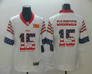 Men's Kansas City Chiefs #15 Patrick Mahomes White Independence Day Stars Stripes Jersey