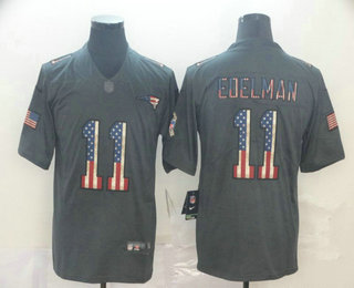 Men's New England Patriots #11 Julian Edelman 2019 Black Salute To Service USA Flag Fashion Limited Jersey