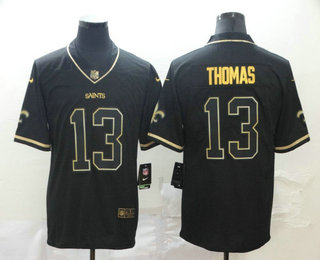 Men's New Orleans Saints #13 Michael Thomas Black 100th Season Golden Edition Jersey