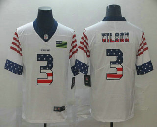 Men's Seattle Seahawks #3 Russell Wilson White Independence Day Stars Stripes Jersey