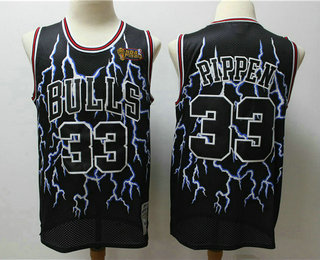 Men's Chicago Bulls #33 Scottie Pippen Black Lightning Hardwood Classics Soul Swingman Throwback Jersey