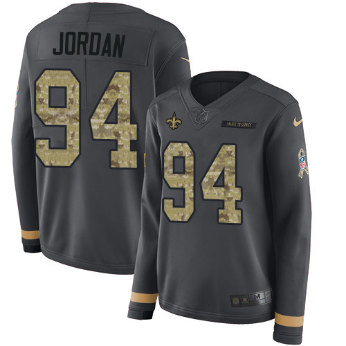 Nike Saints #94 Cameron Jordan Anthracite Salute to Service Men's Stitched NFL Limited Therma Long Sleeve Jersey