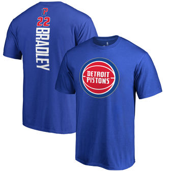 Men's Detroit Pistons 22 Avery Bradley Fanatics Branded Blue Backer Name & Number T-Shirt