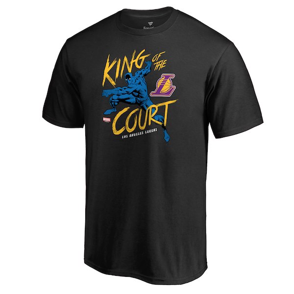 Men's Los Angeles Lakers Fanatics Branded Black Marvel Black Panther King of the Court T-Shirt